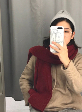 酒红色围巾女冬季韩版毛线针织
