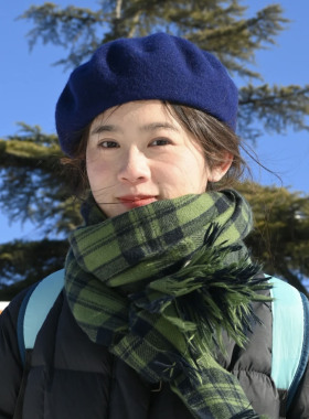 藏青色羊毛贝雷帽秋冬季英伦风网红款韩版百搭学生蓓蕾画家帽ins