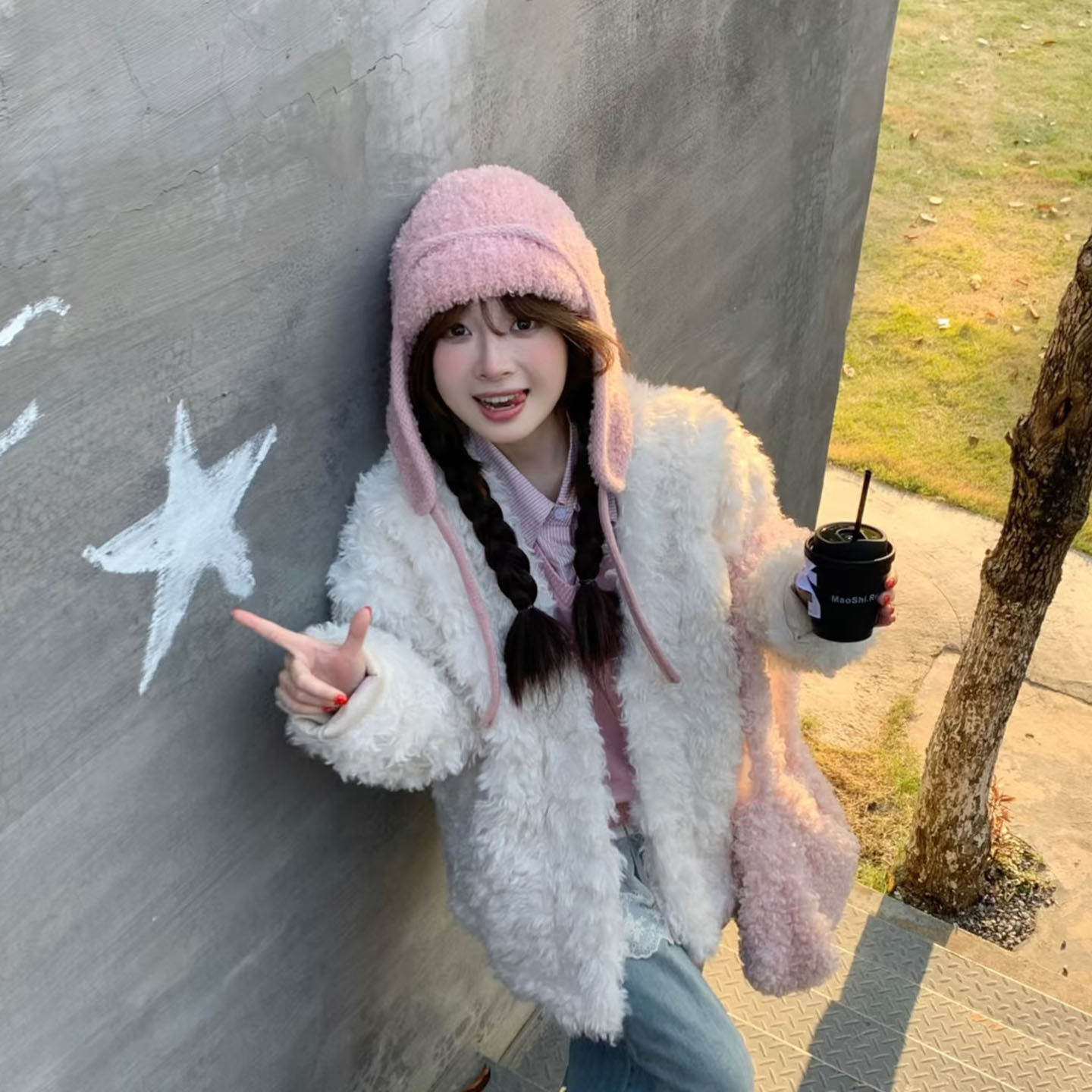 韩系大头围毛绒保暖护耳雷锋帽女秋冬户外防寒针织帽子飞行帽ins,淘宝优惠券,粉丝福利购,淘宝优惠卷