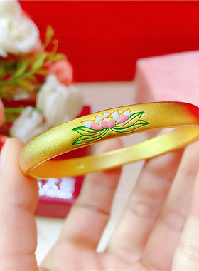 首饰手镯黄金色荷花项链素圈