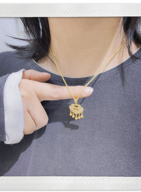 仿黄金镀金沙金长命锁女款锁骨链颈链平安锁国风祥云锁链子