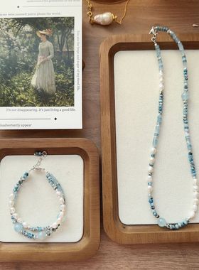 蓝色淡水巴洛克珍珠项链天然石