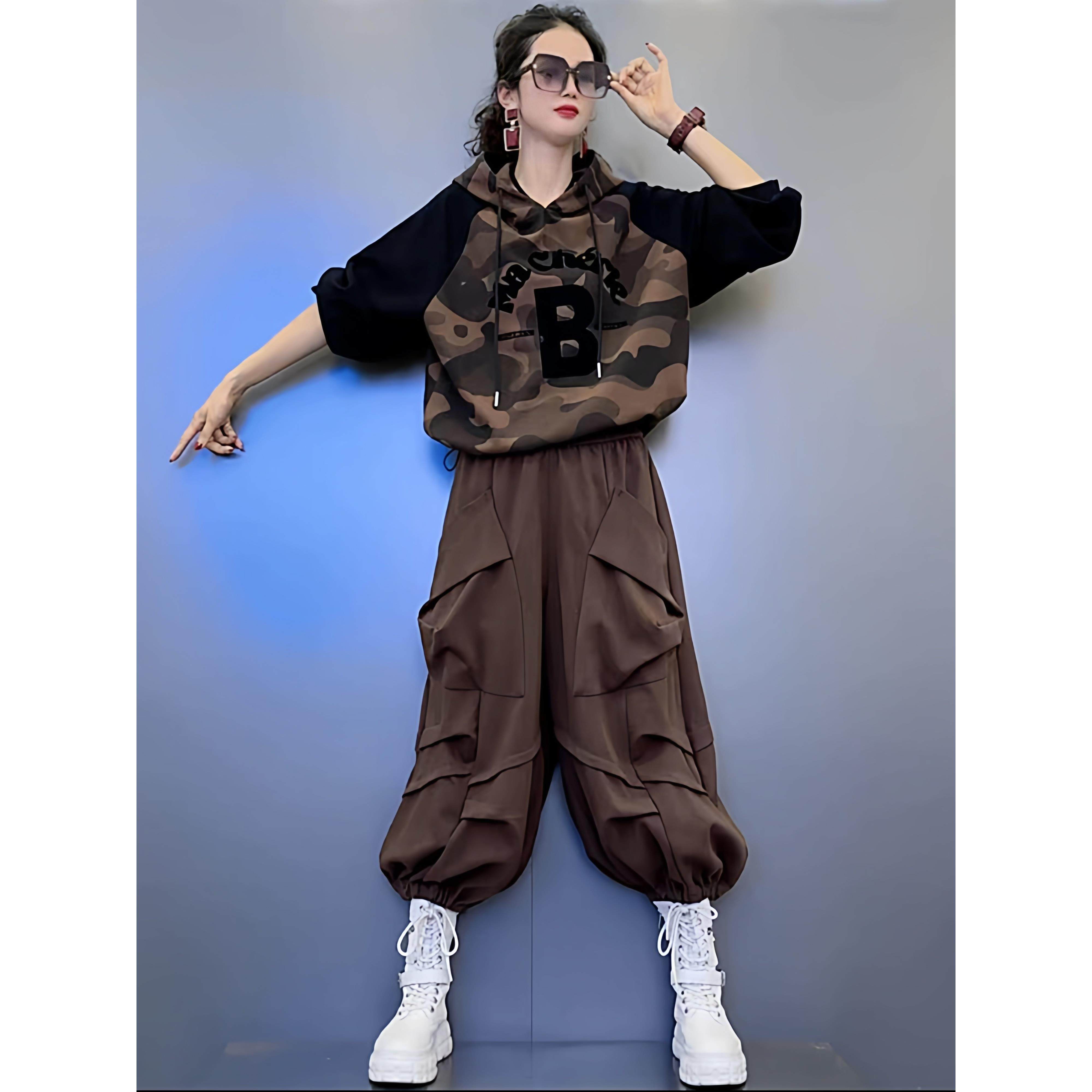 2025秋冬新款时尚休闲连帽迷彩撞色卫衣＋宽松显瘦加2哈伦裤套装,淘宝优惠券,粉丝福利购,淘宝优惠卷