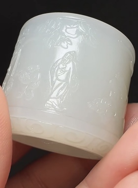 其乐融融扳指23mm新疆和田玉白玉籽料精工大尺寸暖白玉种名家工