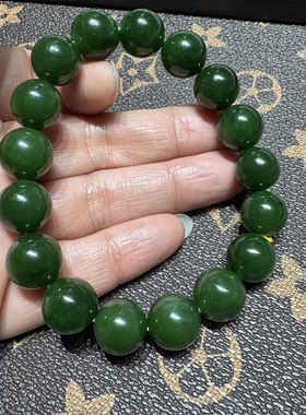 精品新疆和田玉菠菜绿碧玉手串手链直径12圆珠手链油性十足玉质老