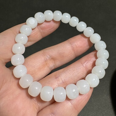 新疆和田玉籽料老型珠手串手链白度一级珠型周正颗颗圆润饱满卡8