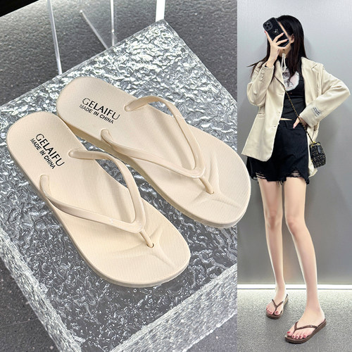 百搭时尚纯色新款沙滩人字凉拖鞋女外穿简约软底夏季经典人字拖女 - 图0