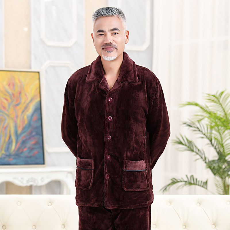 男士秋冬款珊瑚绒加厚法兰绒睡衣 冰概念睡衣/家居服套装