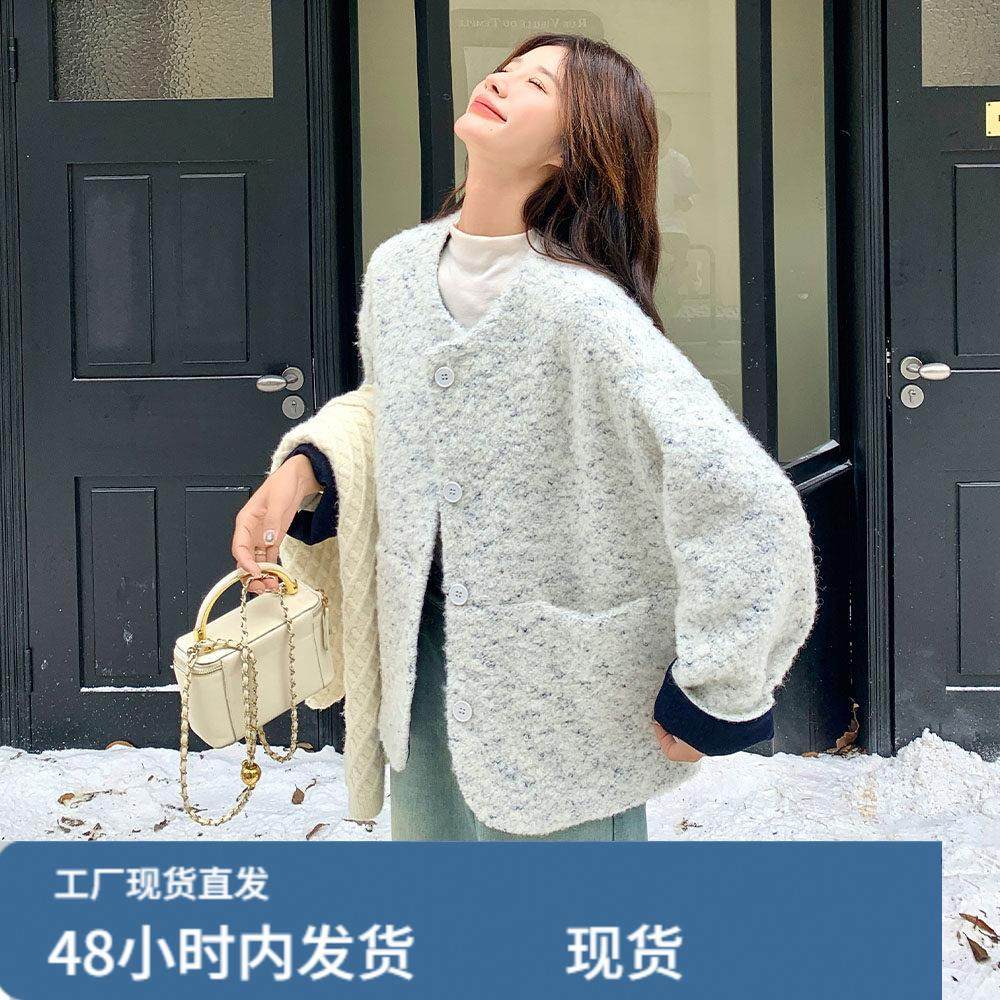 小香风蓝色羊羔毛外套女秋冬超火好看高级小众加绒加厚漂亮短夹克,淘宝优惠券,粉丝福利购,淘宝优惠卷