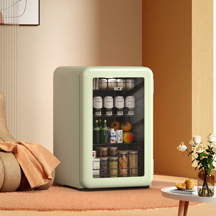 HCK哈士奇小冰吧冷藏柜家用客厅小型饮料透明复古冰箱公寓高颜值 - 图1