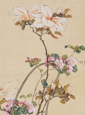 居廉没骨四条屏临摹画稿画心