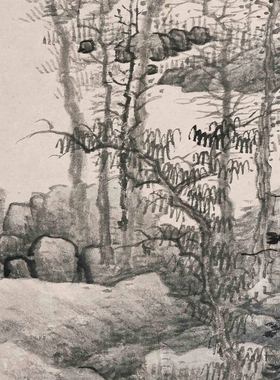 龚贤木叶丹黄图高清临摹画稿范本