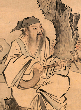 明 吴湘 树下停阮图 高清微喷仿古画人物临摹画稿范本复制打印画
