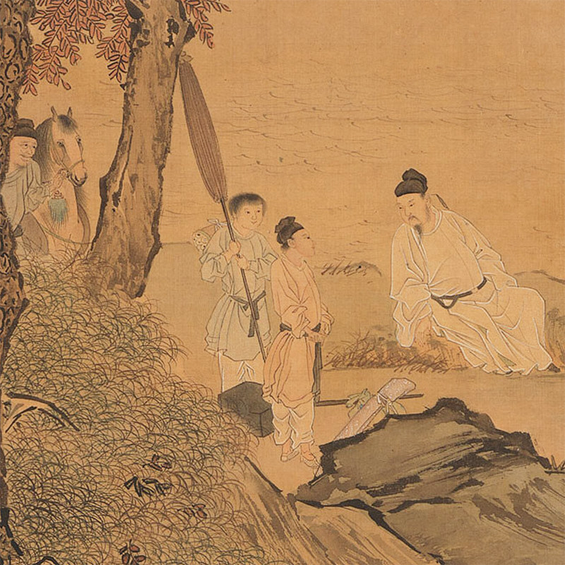 明代仇英秋江待渡图高清微喷仿古画山水绢布临摹画稿复制宣纸画心,淘宝优惠券,粉丝福利购,淘宝优惠卷