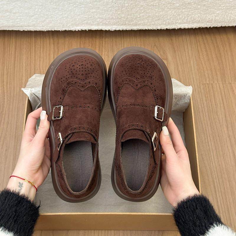 春秋风勃肯鞋女2026松糕厚底双扣带反绒皮配裙子浅口单鞋0121z,淘宝优惠券,粉丝福利购,淘宝优惠卷