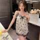 Summer new pajamas for women ice ribbon breast pads printed series short hanging shorts pure lust style lace home 0606z