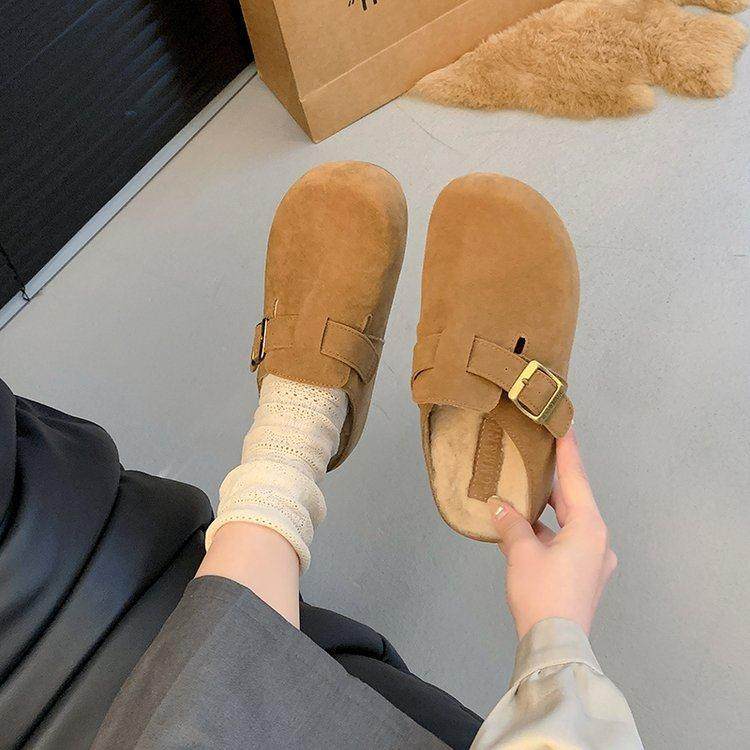 勃肯鞋加绒包头半拖鞋女外穿2026年新款春秋孕妇一脚蹬毛毛0122w,淘宝优惠券,粉丝福利购,淘宝优惠卷