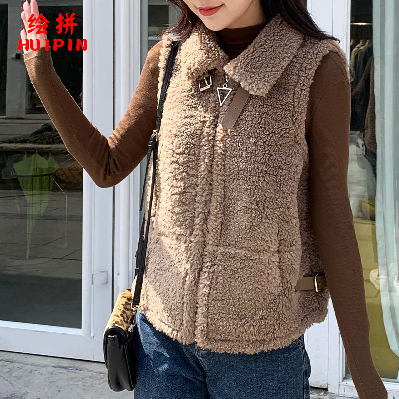 羊羔毛短款2020秋冬新款韩版马甲 绘拼马夹