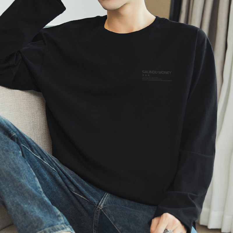 260g重磅纯棉长袖t恤男装圆领上衣服美式潮流印花内搭全棉打底衫,淘宝优惠券,粉丝福利购,淘宝优惠卷