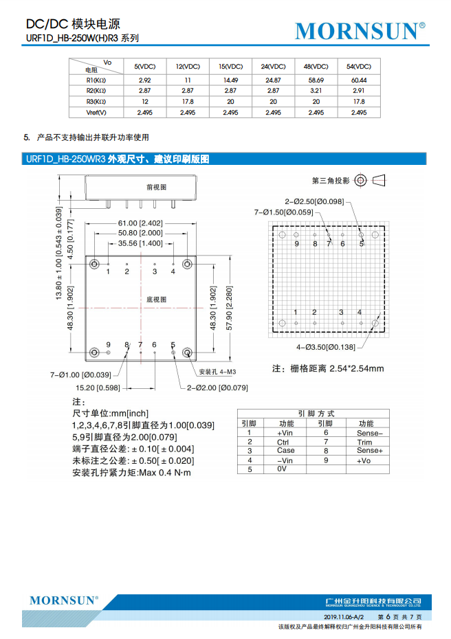 URF1D05HB-250WR3金升阳5V ，隔离稳压单路输出 DC-DC 模块电源 - 图2