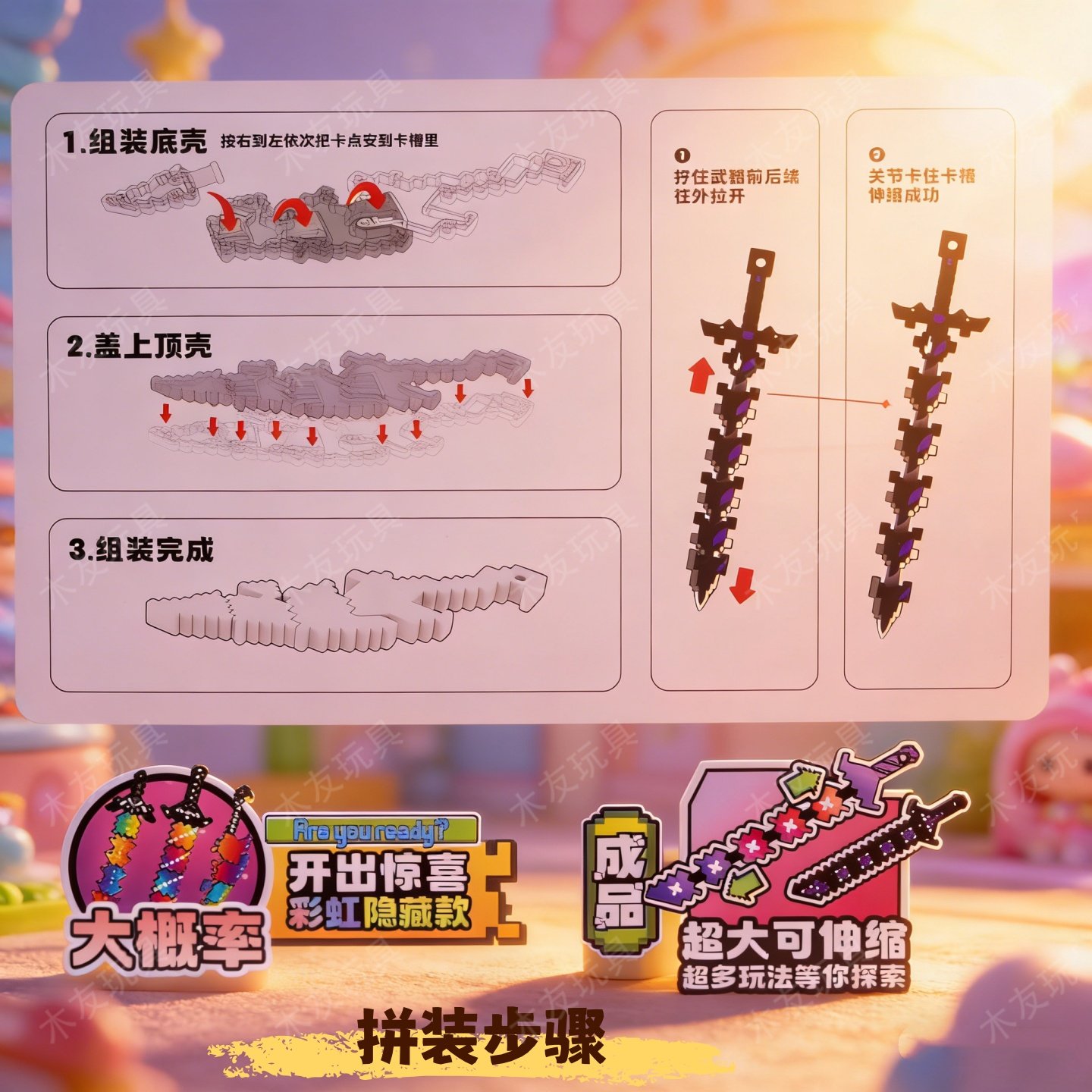 爆款我的世界拼装伸缩剑烦人村民噬魂蛇刃可伸缩武器积木儿童礼物,淘宝优惠券,粉丝福利购,淘宝优惠卷