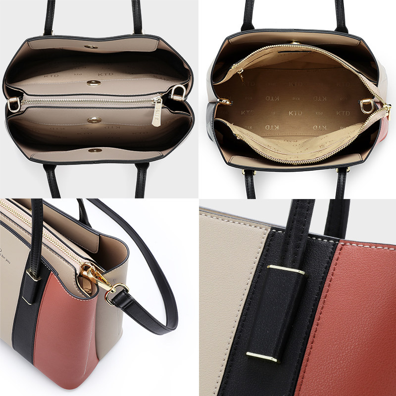 撞色真皮2021新款妈妈包简约手提包 ktd女士包袋
