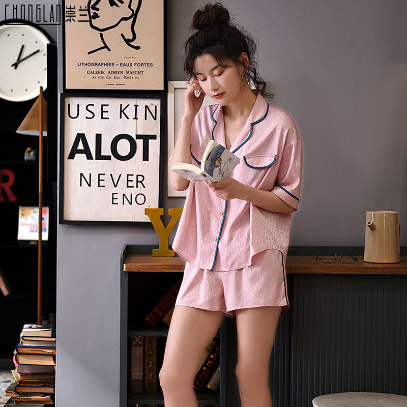 崇兰夏冰丝短袖夏季卡通仿真丝睡衣 崇兰睡衣/家居服套装