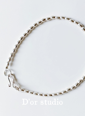 S925纯银米珠手链叠戴米粒橄榄珠简约小众设计ins风通体纯银手链