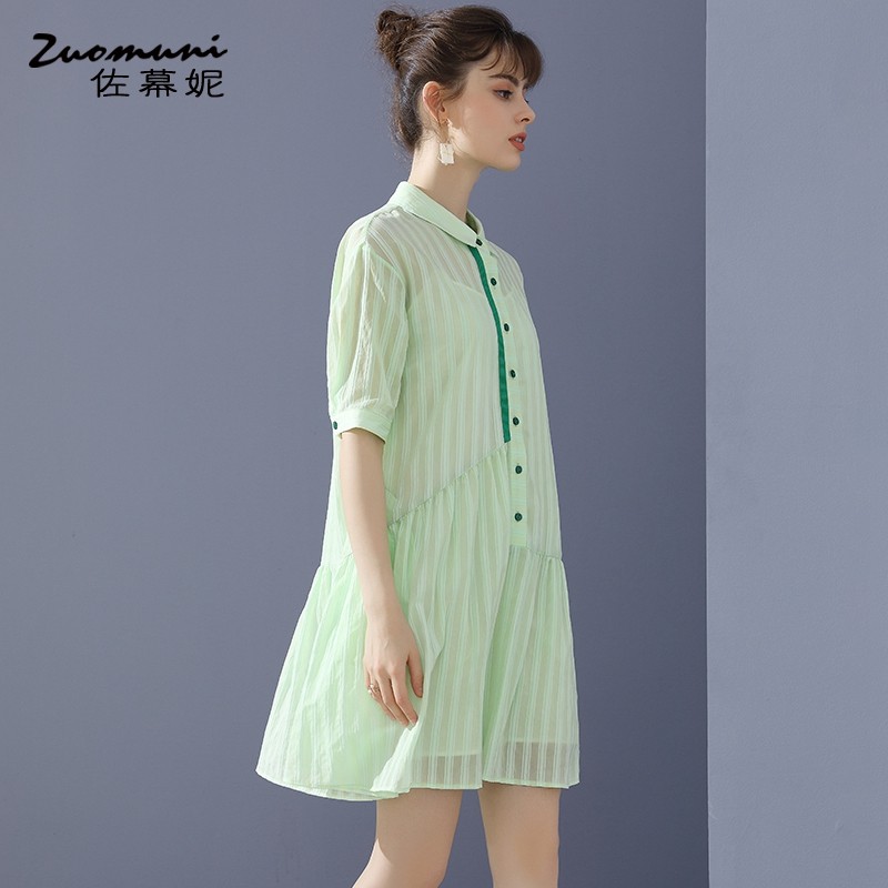 佐幕妮宽松果绿色衬衫连衣裙女 佐幕妮连衣裙