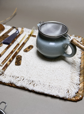 湘宅一生手工梅鹿竹不锈钢茶漏梅鹿竹茶滤斑竹茶叶过滤网竹子茶具