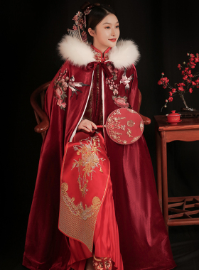 连帽汉服新娘古装白色斗篷披风
