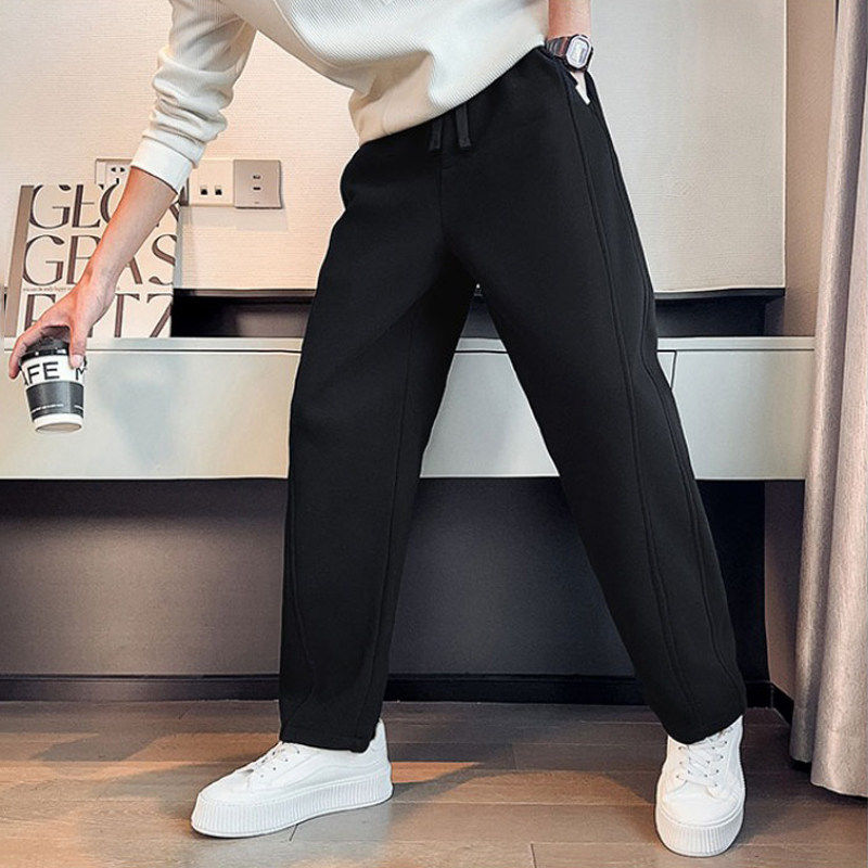 潮牌高端抓绒卫裤男士2025秋冬季新款宽松直筒加绒加厚弯刀休闲裤,淘宝优惠券,粉丝福利购,淘宝优惠卷