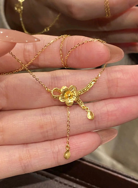 法式精致金色花朵项链女轻奢气质高级感锁骨链颈链时尚通勤配饰品