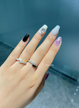 zhaoyi珍宝 18K金钻石戒指 黑白珐琅指环