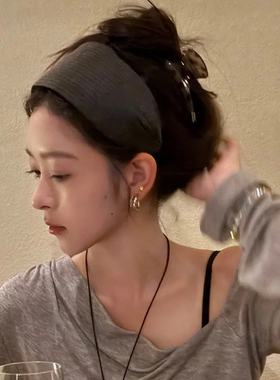灰色针织宽边发箍女2024新款高颅顶发卡头饰秋冬法式发带式头箍