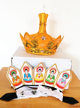 佛家精品方丈毗卢帽 和尚五佛冠毗卢冠僧帽佛帽唐僧帽全手工刺绣