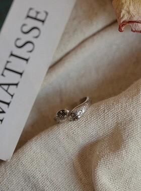 尼泊尔双头蛇开口银戒指男女羽毛