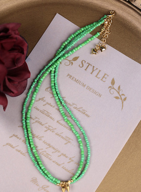 周雨彤同款复古绿色短项链琉璃珠