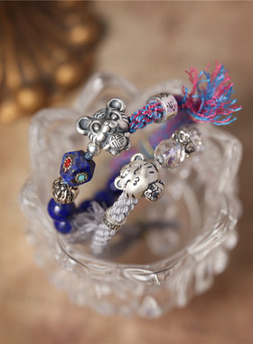 925银青金石白水晶编织手绳手链