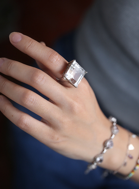 尼泊尔个性白水晶戒指小众设计