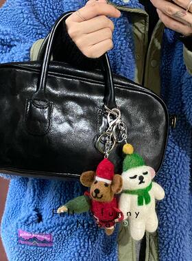 尼泊尔手工羊毛毡卡通钥匙扣圣诞氛围礼物可爱老鼠绵羊熊包包挂件