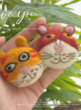 尼泊尔手工羊毛毡猫咪头胸针