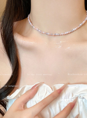 新中式复古时尚百搭气质混色小米珠项链女小众高级感个性锁骨链