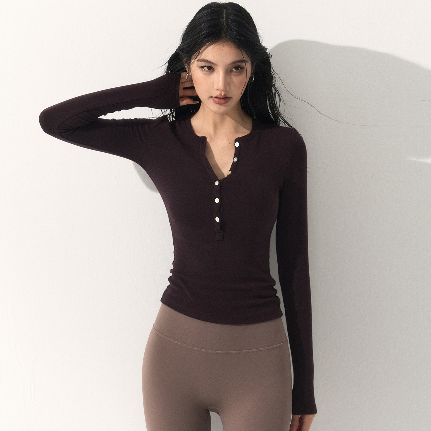 耐吉奥亨利领休闲针织瑜伽服打底衫高端普拉提运动T恤长袖上衣女,淘宝优惠券,粉丝福利购,淘宝优惠卷