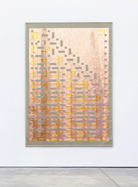 简约现代竖版布艺铜箔实物画