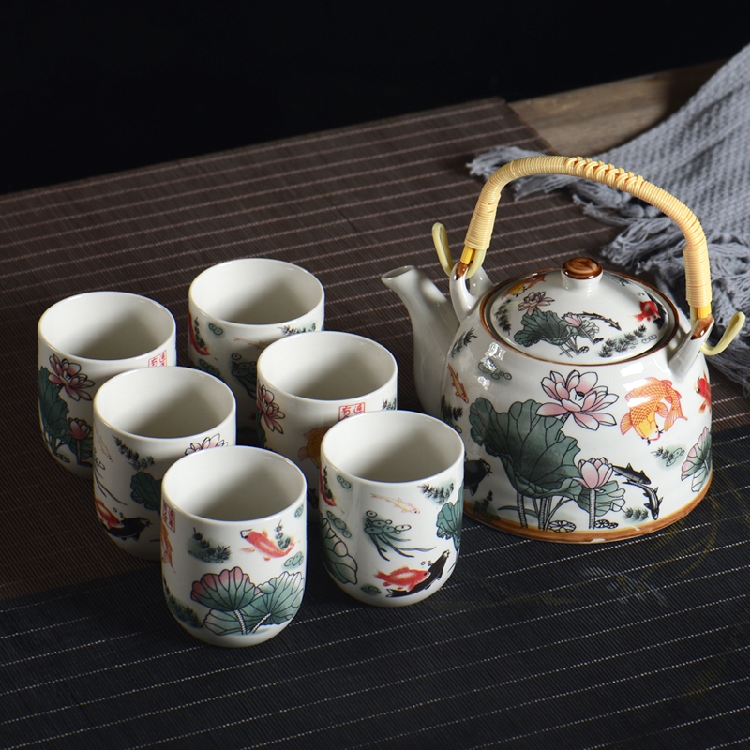 提梁壶茶具套装组合陶瓷中式家用壶茶杯简约大容量带过滤网泡茶壶