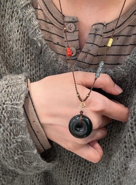 小圆满纯手工编绳项链五路财神可挂小滴溜跑环吊坠复古万能项链绳