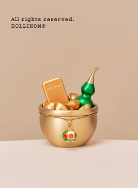 逅里 太平吉象 黄铜聚宝盆 一桶金招财摆件 轻奢高档春天绿色装饰