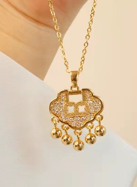 纯银平安长命锁项链女夏S925银白玉髓如意吊坠锁骨链气质七夕礼物