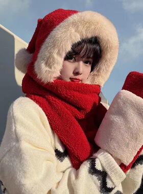 帽子可爱女围巾手套三件套女百搭
